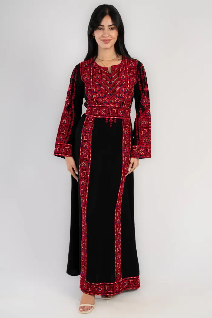 فستان فلسطيني التطريز كريب مكسر - Image 1