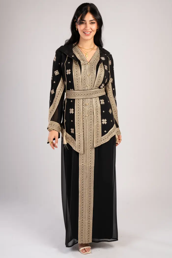 قفطان مغربي قطعتين شال تطريز كامل - Image 1