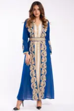 Moroccan kaftan with aghbani embroidery