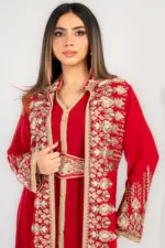 قفطان شيفون قطعتين بتطريز فضي - Image 2