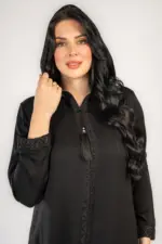 عباية خروج اسود كبيشون تطريز اسود - Image 2