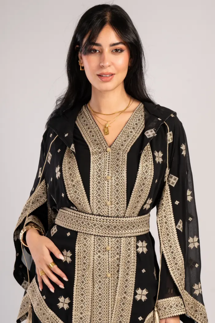 قفطان مغربي قطعتين شال تطريز كامل - Image 2